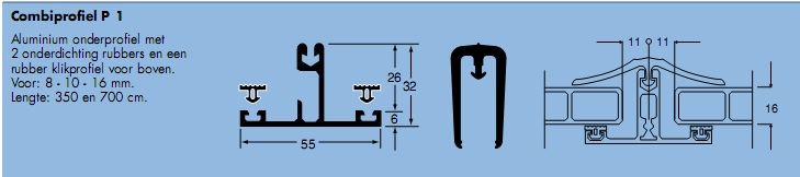 Polycarbonaat hulpprofielen tbv 16mm